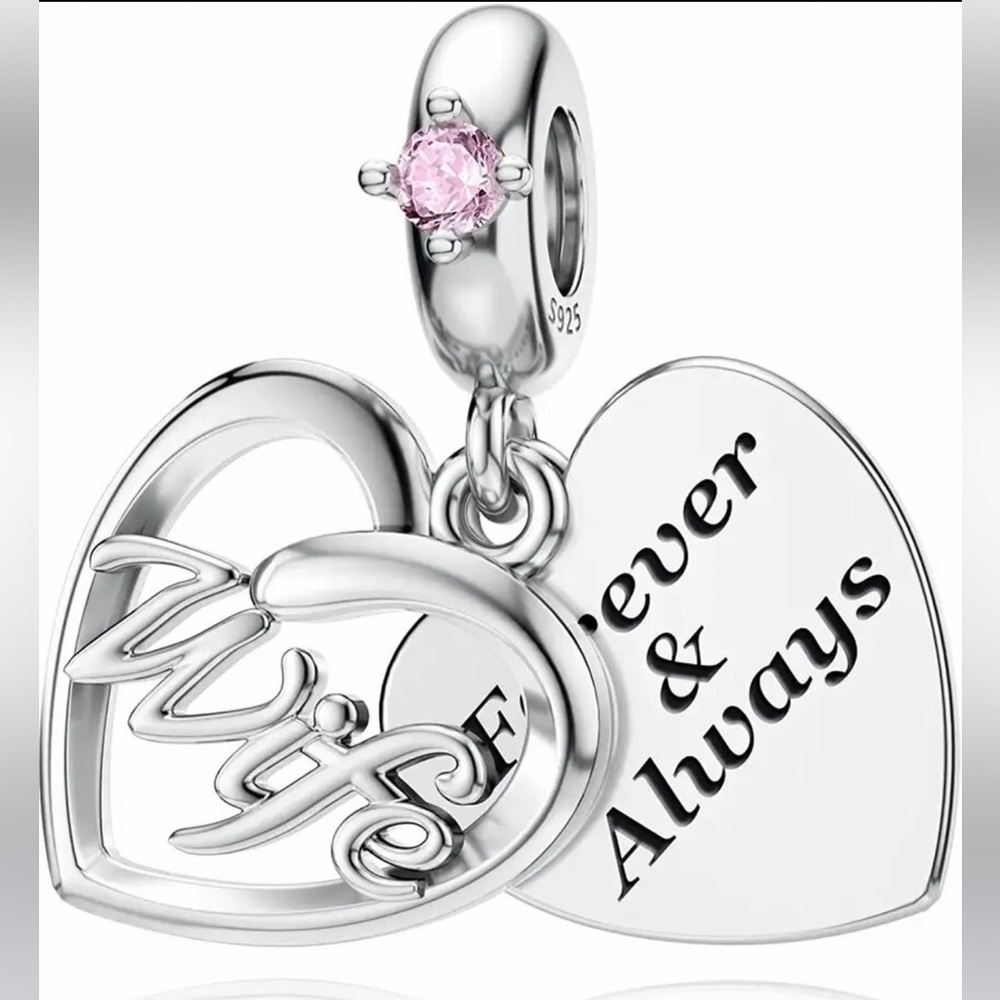 Wife Forever and Always Charm, fits Pandora Charm Bracelet, S925 Silver,